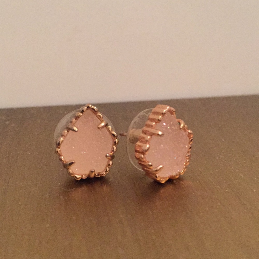 Kendra Scott rose gold and light pink druzy stud